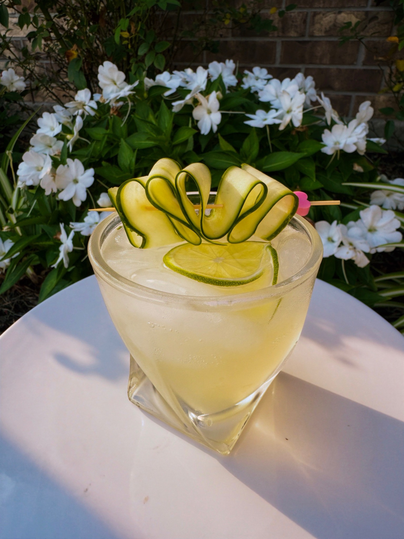 Cucumber Cooler with a folded cucumber ribbon garnish